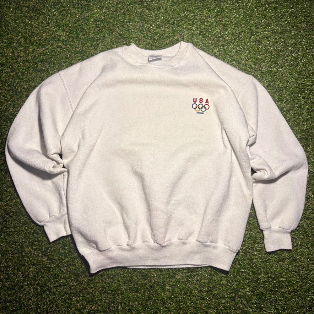 Vintage Hanes Activewear USA Olympics Sweatshirt White Crewneck Large 90s Sport